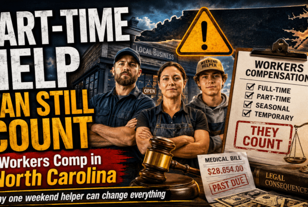 Workers comp policy on a desk showing that part-time, seasonal, and temporary employees may count toward North Carolina coverage rules.